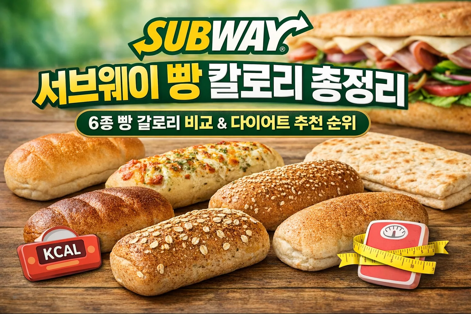 서브웨이 빵 칼로리 총정리 | 6종 빵 칼로리 비교 & 다이어트 추천 순위