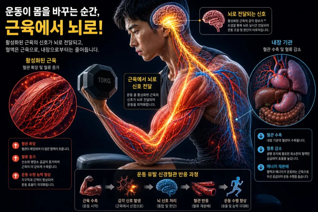 근육의 뻐근함이 전신의 혈압을 지배한다. 근육화학반사